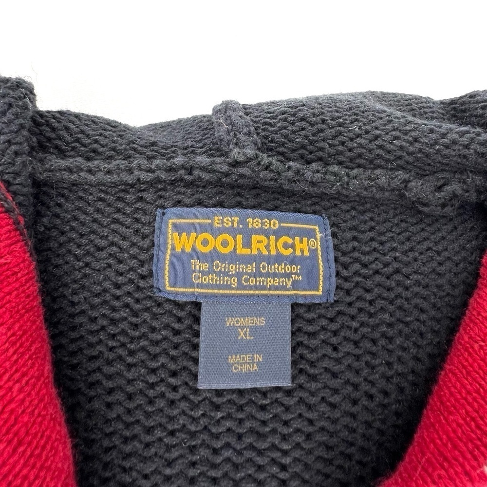 Woolrich Sweater Womens Size XL Ramie & Cotton Hooded Zip Front Black Red Blue - Picture 4 of 7
